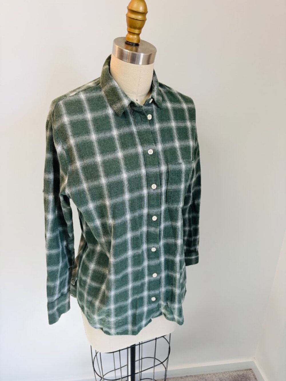Madewell 90's Grunge/Gorpcore Oversized Forest Green Plaid Flannel Shirt - XS🌲✨ - Picture 2 of 14
